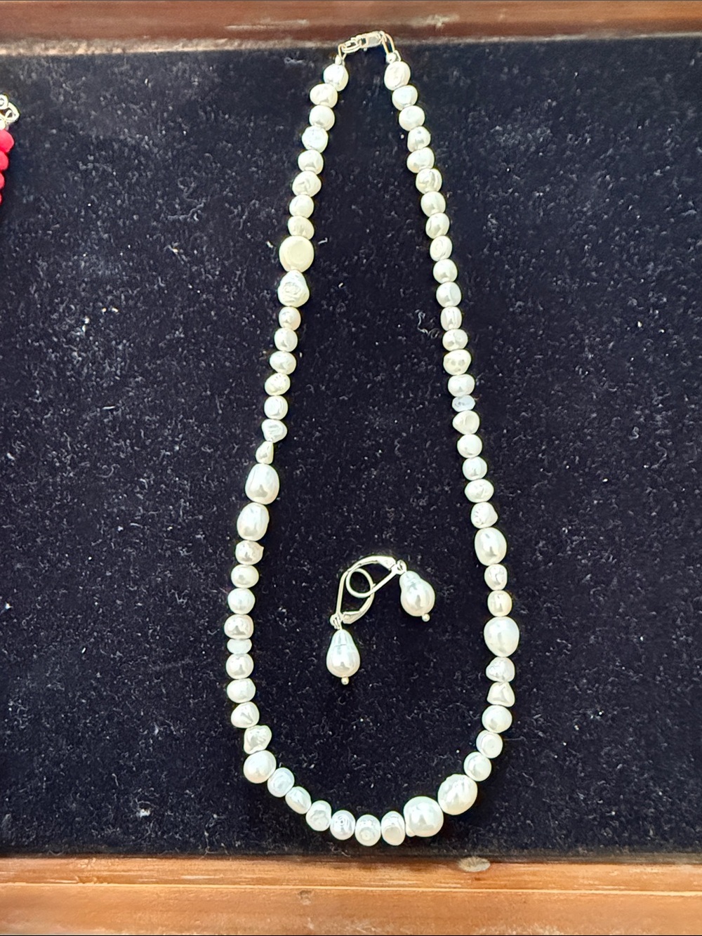 Pearl Drop Necklace and Earrings Set - White Pearls